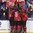 BUFFALO, NEW YORK - JANUARY 4: Canada's Maxime Comtois #14 (not shown) celebrates with Kale Clague #10, Jake Bean #2 (not shown). Alex Formenton #24 and Dante Fabro #8 after scoring a second period goal against the Czech Republic during semifinal round action at the 2018 IIHF World Junior Championship. (Photo by Matt Zambonin/HHOF-IIHF Images)

